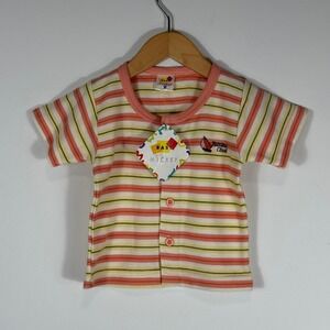 Vintage Baby Mickey Striped Short Sleeve Button Shirt Marine Club Orange Size M